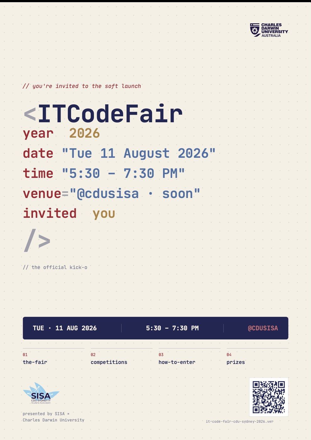 IT Code Fair soft-launch poster, version 4: Code invite.